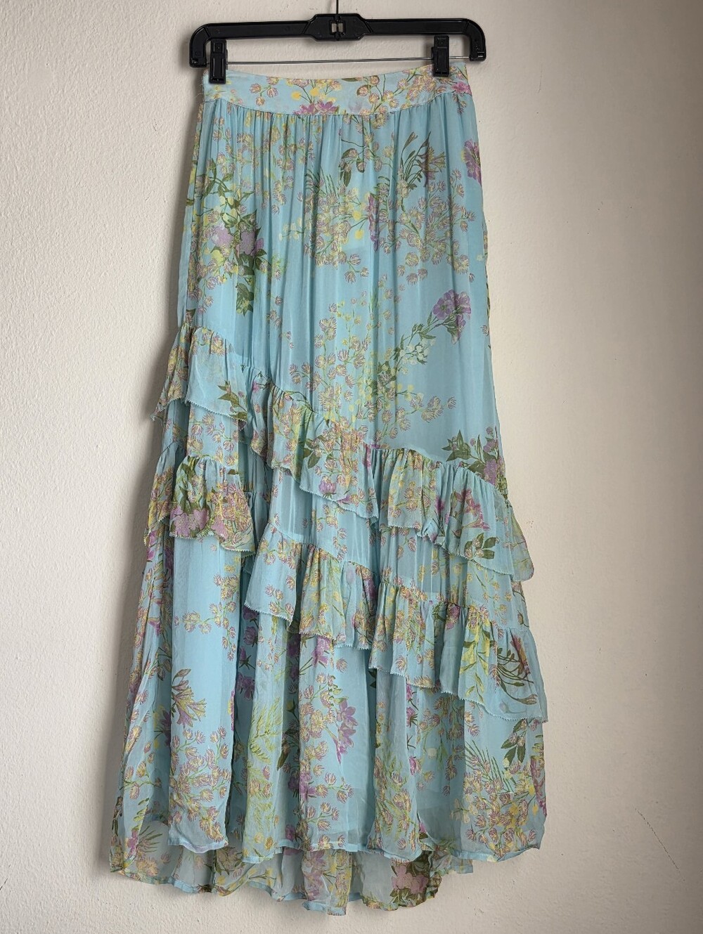 NWT Vineyard Vines Georgette Light Blue Floral Tiered Maxi Skirt Size XS